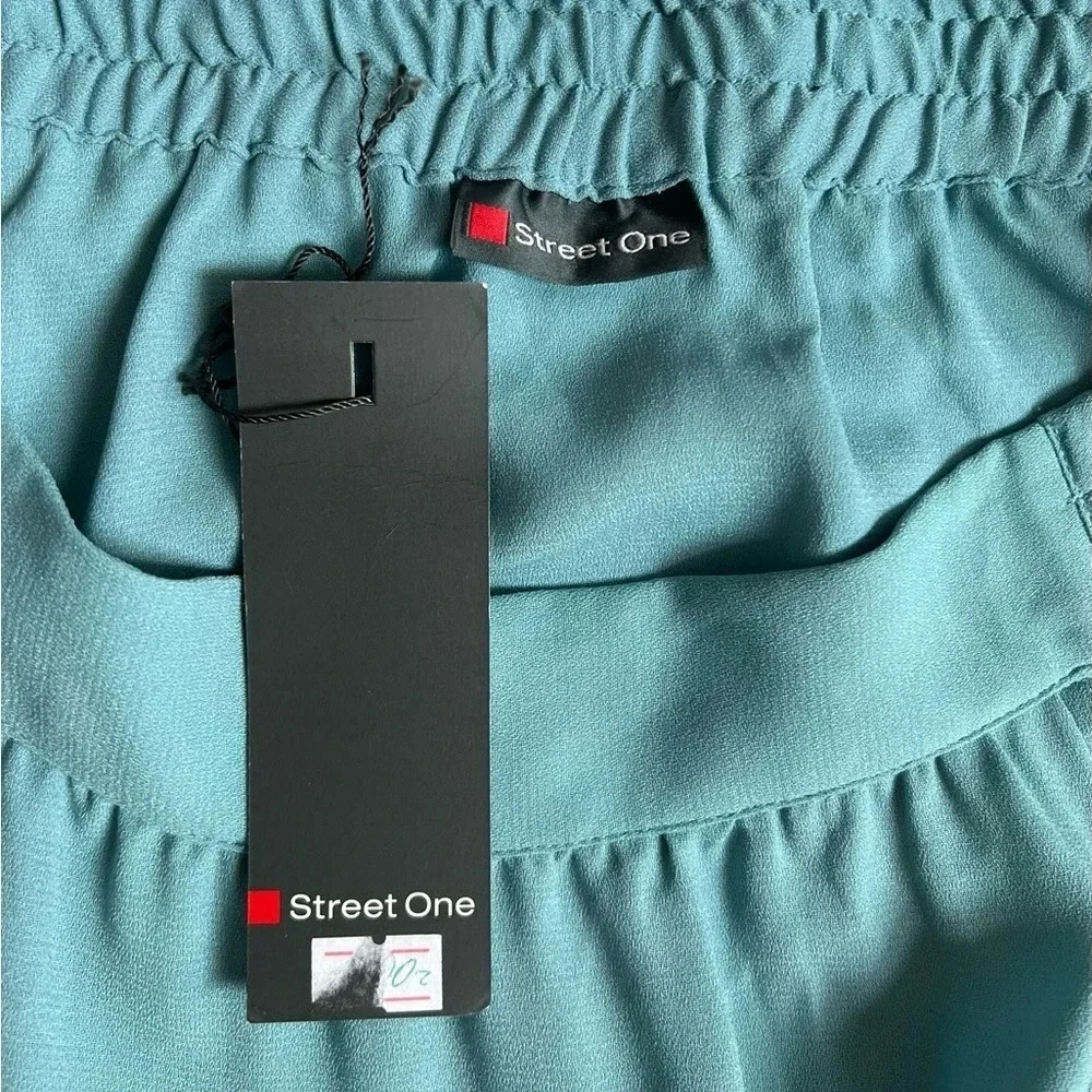 Street One Women's  A-Line Swing Pleated Long Maxi Blue Teal Skirt L NWT - Picture 4 of 8